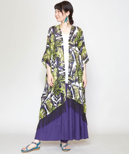 チャイハネ（チャイハネ）の「【チャイハネ】ネイチャーフリンジロングカーディガン（カーディガン/ボレロ・レディース・ホワイト/ブラック/イエロー/ブルー/グリーン・FREE）」の4枚目の写真