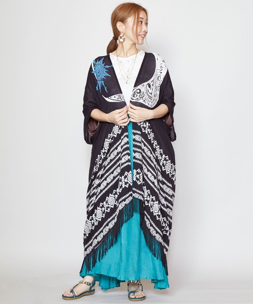 チャイハネ（チャイハネ）の「【チャイハネ】ネイチャーフリンジロングカーディガン（カーディガン/ボレロ・レディース・ホワイト/ブラック/イエロー/ブルー/グリーン・FREE）」の3枚目の写真