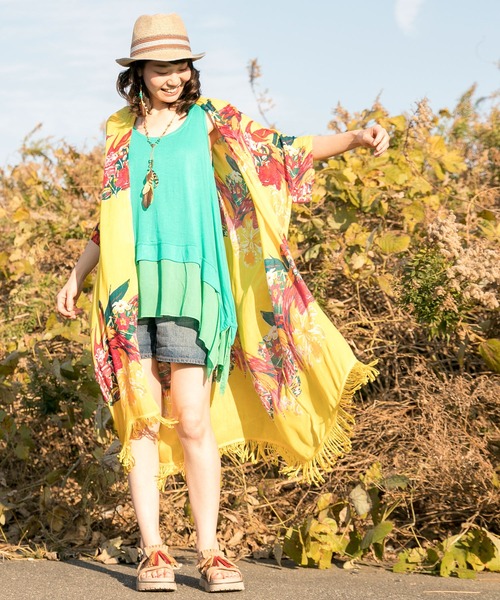 チャイハネ（チャイハネ）の「【チャイハネ】ネイチャーフリンジロングカーディガン（カーディガン/ボレロ・レディース・ホワイト/ブラック/イエロー/ブルー/グリーン・FREE）」の16枚目の写真