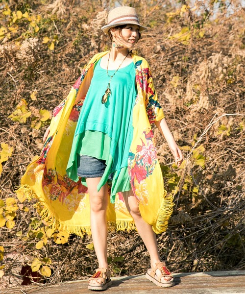 チャイハネ（チャイハネ）の「【チャイハネ】ネイチャーフリンジロングカーディガン（カーディガン/ボレロ・レディース・ホワイト/ブラック/イエロー/ブルー/グリーン・FREE）」の8枚目の写真