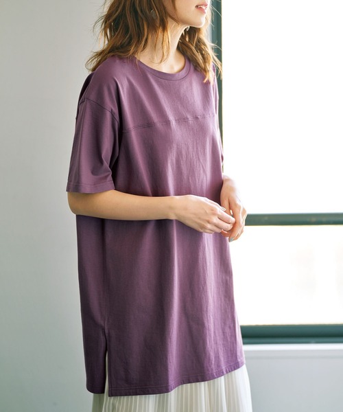 GeeRA(ジーラ)の「綿100%ビッグシルエットTシャツ(Tシャツ/カットソー・レディース・オフホワイト/パープル/モカ/ブラック/ブルー・X-LARGE/MEDIUM/XX-LARGE/SMALL/LARGE)」の5枚目の写真