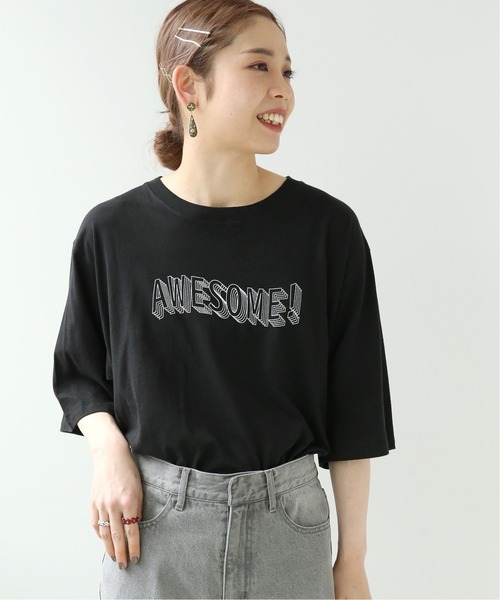 Simplicite（サンプリシテ）の「AWESOME ロゴTEE◆（Tシャツ/カットソー・レディース・ホワイト/ブラック・FREE）」の3枚目の写真