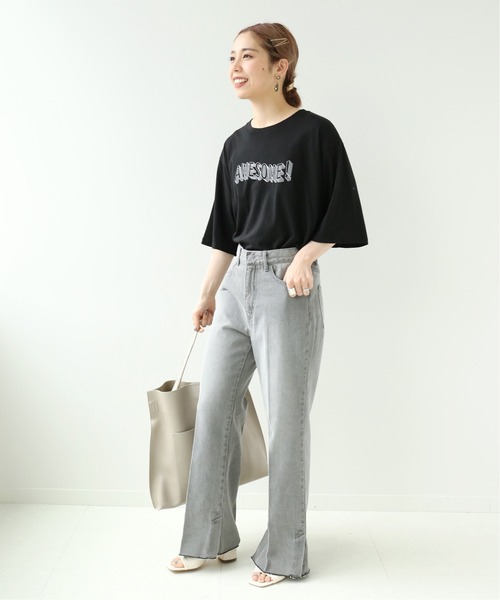 Simplicite（サンプリシテ）の「AWESOME ロゴTEE◆（Tシャツ/カットソー・レディース・ホワイト/ブラック・FREE）」の4枚目の写真