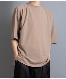 ストレッチ カットジョーゼット ワイドモックネック ルーズシルエット Tシャツ