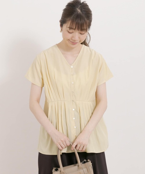URBAN RESEARCH Sonny Label(アーバンリサーチサニーレーベル)の「Vネックタックブラウス(シャツ/ブラウス・レディース・ミント/ブラック/イエロー・FREE)」の1枚目の写真