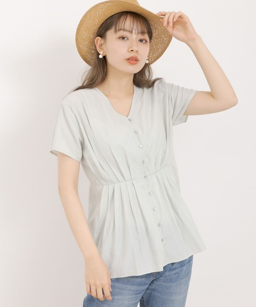 URBAN RESEARCH Sonny Label(アーバンリサーチサニーレーベル)の「Vネックタックブラウス(シャツ/ブラウス・レディース・ミント/ブラック/イエロー・FREE)」の3枚目の写真