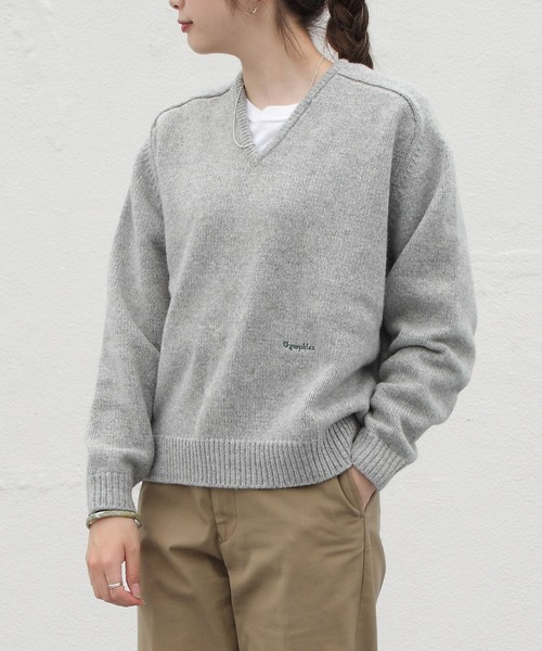 GYMPHLEX(ジムフレックス)の「GYMPHLEX/ジムフレックス Vネックサドルショルダープルオーバー V-NECK SADDLE SHOULDER PULLOVER #GY-D0001ARY(ニット/セーター・レディース・ネイビー/グレー/レッド・14)」の1枚目の写真
