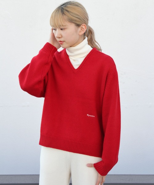 GYMPHLEX(ジムフレックス)の「GYMPHLEX/ジムフレックス Vネックサドルショルダープルオーバー V-NECK SADDLE SHOULDER PULLOVER #GY-D0001ARY(ニット/セーター・レディース・ネイビー/グレー/レッド・14)」の4枚目の写真