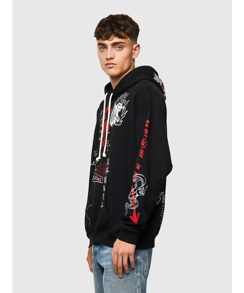 DIESEL(ディーゼル)の「メンズ パーカー カンガルーポケット BCI サステナブル(パーカー・メンズ・ホワイト/ブラック・XX-LARGE/X-SMALL/MEDIUM/X-LARGE/LARGE/SMALL)」の8枚目の写真