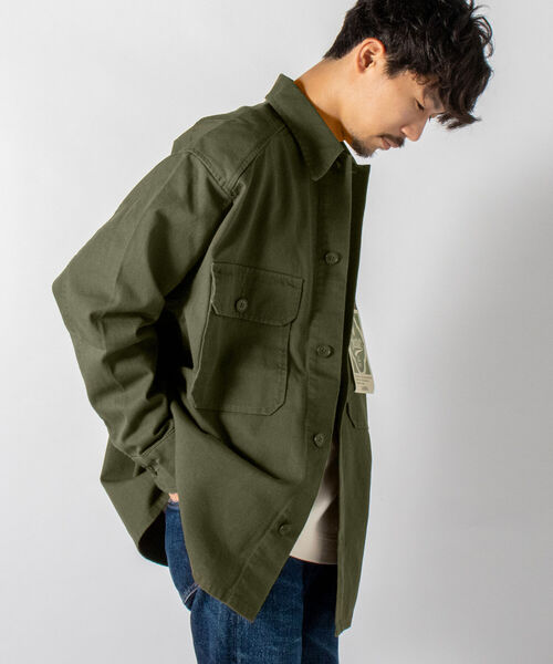 GLOSTER(グロスター)の「【GLOSTER/グロスター】ヘビーツイルシャツジャケット ミリタリービッグシャツ(シャツ/ブラウス・メンズ・ブラック/オリーブ/キナリ・MEDIUM/LARGE)」の1枚目の写真