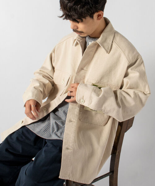 GLOSTER(グロスター)の「【GLOSTER/グロスター】ヘビーツイルシャツジャケット ミリタリービッグシャツ(シャツ/ブラウス・メンズ・ブラック/オリーブ/キナリ・MEDIUM/LARGE)」の2枚目の写真