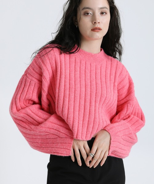 select MOCA(セレクトモカ)の「2021 AW ショート丈カーブスリーブリブニット(ニット/セーター・レディース・ブラック/ピンク/グリーン・FREE)」の3枚目の写真