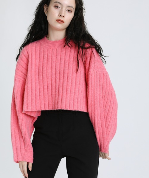 select MOCA(セレクトモカ)の「2021 AW ショート丈カーブスリーブリブニット(ニット/セーター・レディース・ブラック/ピンク/グリーン・FREE)」の8枚目の写真