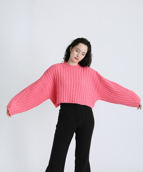 select MOCA(セレクトモカ)の「2021 AW ショート丈カーブスリーブリブニット(ニット/セーター・レディース・ブラック/ピンク/グリーン・FREE)」の9枚目の写真
