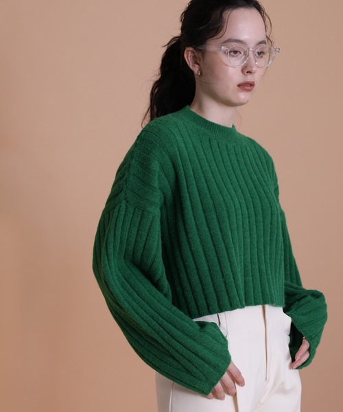 専用 Andequal♡.·*.グリーンリブニット RNA-N（アールエヌエーエヌ） ニット セーター K2665 透かし鎖編みプル
