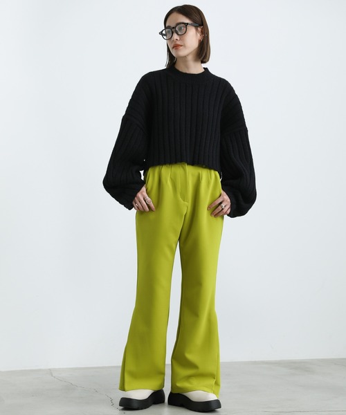 select MOCA(セレクトモカ)の「2021 AW ショート丈カーブスリーブリブニット(ニット/セーター・レディース・ブラック/ピンク/グリーン・FREE)」の6枚目の写真