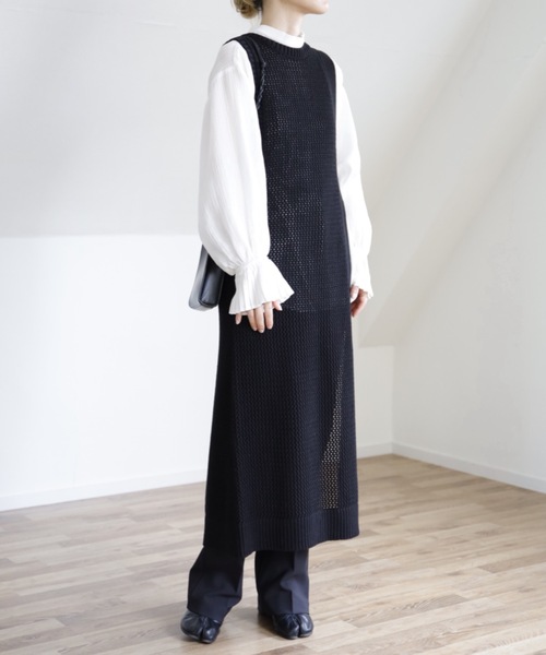 UNFIELD(アンフィールド)の「【UNFIELD メッシュニットベストワンピース】(ワンピース・レディース・ブラック/キナリ/オリーブ・FREE)」の4枚目の写真
