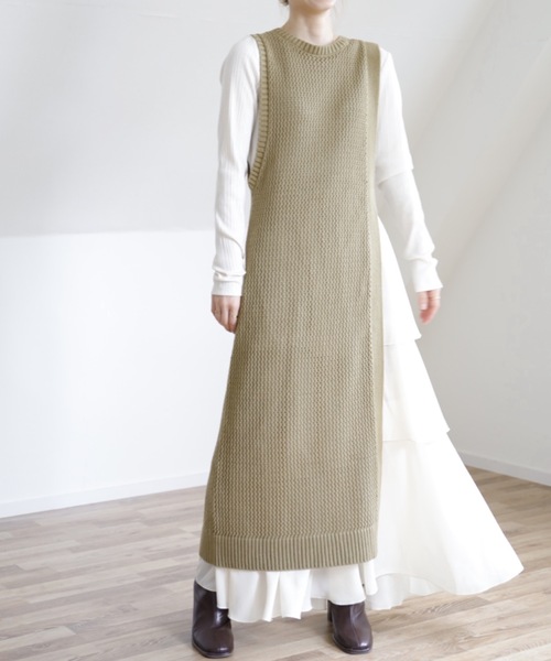 UNFIELD(アンフィールド)の「【UNFIELD メッシュニットベストワンピース】(ワンピース・レディース・ブラック/キナリ/オリーブ・FREE)」の9枚目の写真