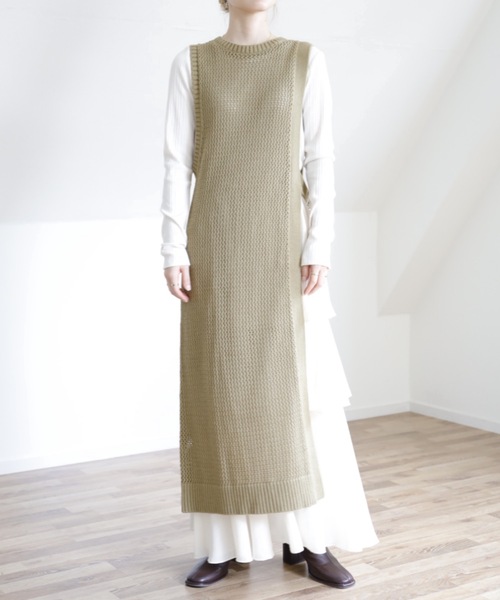 UNFIELD(アンフィールド)の「【UNFIELD メッシュニットベストワンピース】(ワンピース・レディース・ブラック/キナリ/オリーブ・FREE)」の5枚目の写真