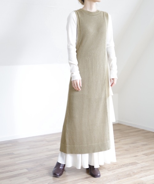 UNFIELD(アンフィールド)の「【UNFIELD メッシュニットベストワンピース】(ワンピース・レディース・ブラック/キナリ/オリーブ・FREE)」の7枚目の写真
