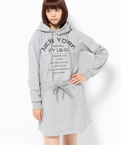LB-03(エルビー・ゼロスリー)の「【MLB by LB-03】NY HOODワンピース(ワンピース・レディース・グレー系/ネイビー系・フリ-)」の1枚目の写真