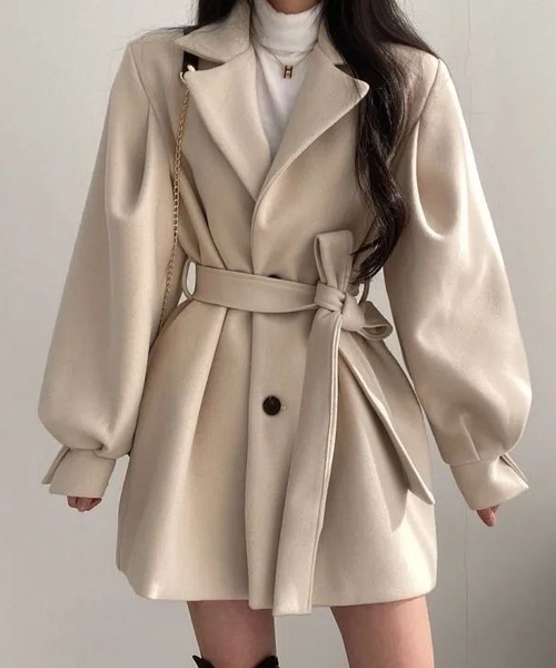 MAISON DE THERESE（メゾン ド テレーズ）の「可愛いラシャコート（トレンチコート・レディース・ベージュ/ブラック・SMALL/MEDIUM）」の8枚目の写真