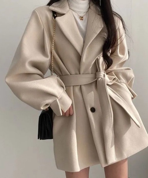 MAISON DE THERESE（メゾン ド テレーズ）の「可愛いラシャコート（トレンチコート・レディース・ベージュ/ブラック・SMALL/MEDIUM）」の4枚目の写真