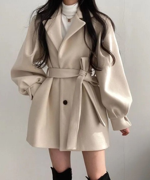 MAISON DE THERESE（メゾン ド テレーズ）の「可愛いラシャコート（トレンチコート・レディース・ベージュ/ブラック・SMALL/MEDIUM）」の5枚目の写真