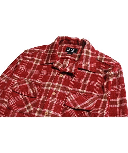 SURREAL（シュルリアル）の「【S.U.R/エスユーアール】HEAVY WEIGHT O/C CHECK SHIRT（シャツ/ブラウス・メンズ・ベージュ/ブラック/レッド・LARGE/MEDIUM/X-LARGE/SMALL）」の4枚目の写真
