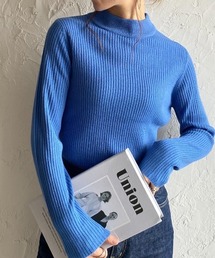 プチハイネックタイト長袖リブニットプルオーバートップス
