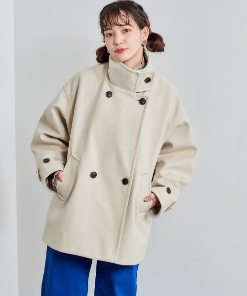 cepo（セポ）の「ハイネックショートコート（ピーコート・レディース・ダークグレー/オフホワイト/オリーブ・M）」の8枚目の写真