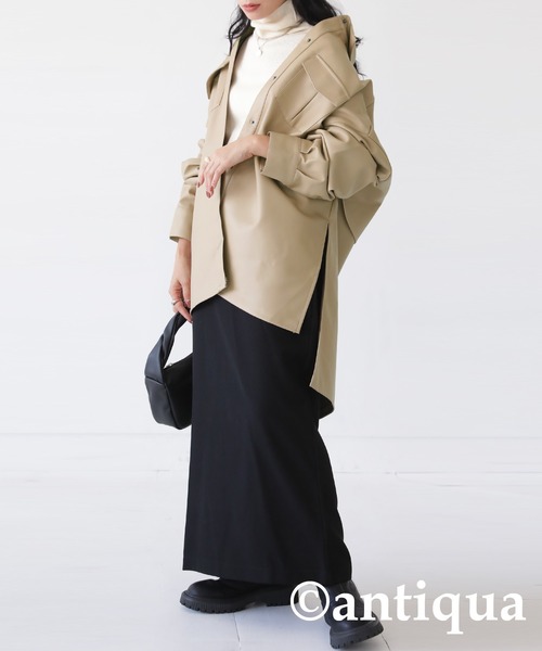 レザーシャツジャケット（ノーカラージャケット）｜antiqua