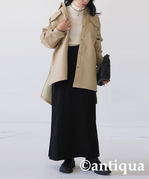 レザーシャツジャケット（ノーカラージャケット）｜antiqua