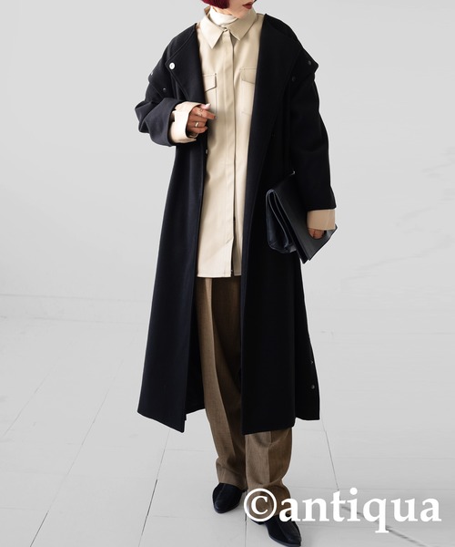 レザーシャツジャケット（ノーカラージャケット）｜antiqua