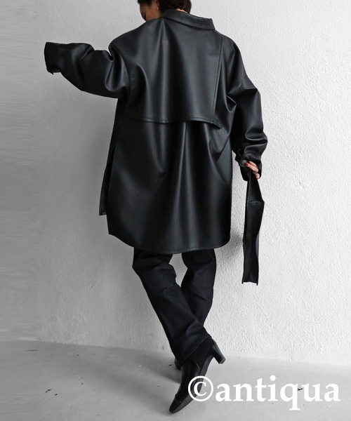 レザーシャツジャケット（ノーカラージャケット）｜antiqua