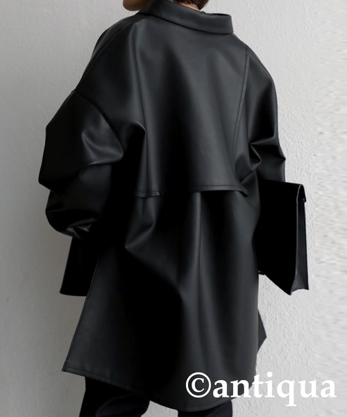 レザーシャツジャケット（ノーカラージャケット）｜antiqua