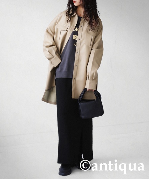 レザーシャツジャケット（ノーカラージャケット）｜antiqua