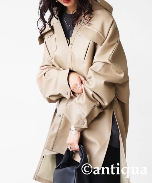 レザーシャツジャケット（ノーカラージャケット）｜antiqua