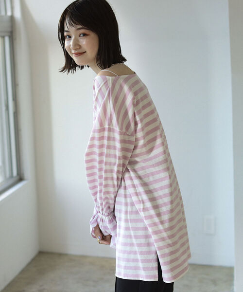 BeAMS DOT(ビームスドット)の「【WEB限定】BeAMS DOT / キャンディスリーブ ボーダーTシャツ(Tシャツ/カットソー・レディース・ライトグリーン/ピンク/ベージュ・ONE SIZE)」の6枚目の写真