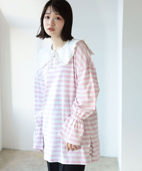 BeAMS DOT(ビームスドット)の「【WEB限定】BeAMS DOT / キャンディスリーブ ボーダーTシャツ(Tシャツ/カットソー・レディース・ライトグリーン/ピンク/ベージュ・ONE SIZE)」の9枚目の写真