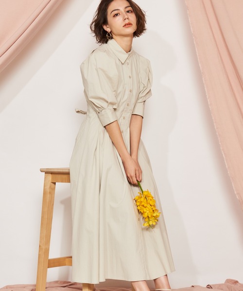 NOELA(ノエラ)の「ボリュームスリーブシャツワンピ(ワンピース・レディース・ライトグリーン/イエロー/オレンジ・M/S)」の2枚目の写真