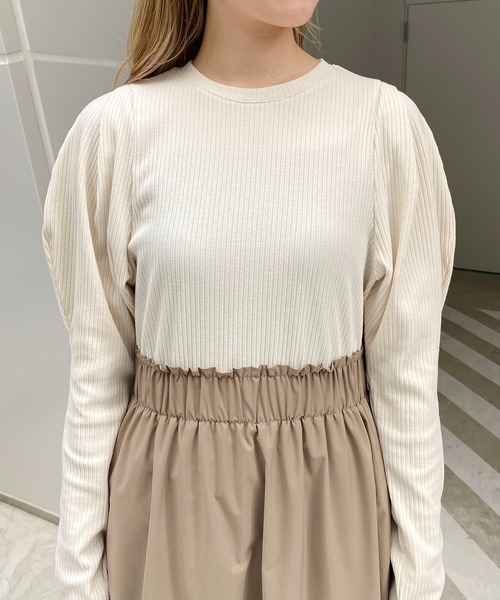 CAPRICIEUX LE'MAGE（カプリシューレマージュ）の「ドッキングギャザーワンピース（ワンピース・レディース・チャコールグレー/アイボリー・FREE）」の7枚目の写真