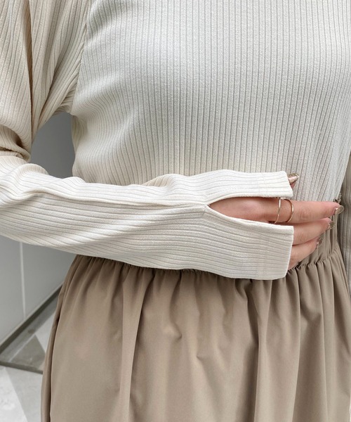 CAPRICIEUX LE'MAGE（カプリシューレマージュ）の「ドッキングギャザーワンピース（ワンピース・レディース・チャコールグレー/アイボリー・FREE）」の10枚目の写真