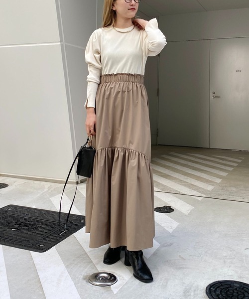 CAPRICIEUX LE'MAGE（カプリシューレマージュ）の「ドッキングギャザーワンピース（ワンピース・レディース・チャコールグレー/アイボリー・FREE）」の15枚目の写真