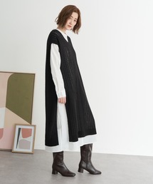 earth music&ecology | ＳＥＴ２点透かし編ニットジレ＋シャツワンピース＊(ワンピース)