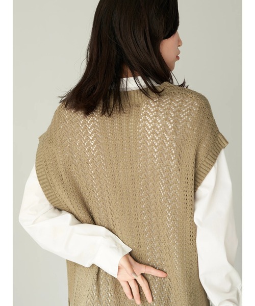 earth music&ecology（アースミュージックアンドエコロジー）の「SET2点透かし編ニットジレ＋シャツワンピース＊（ワンピース・レディース・ブラック/オフホワイト/カーキ・FREE）」の13枚目の写真