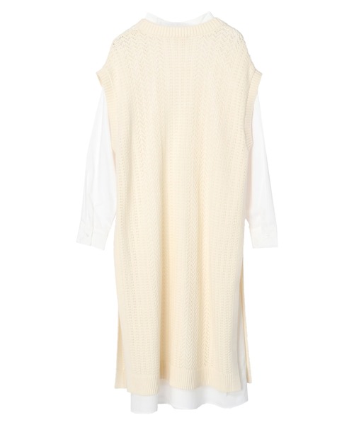 earth music&ecology（アースミュージックアンドエコロジー）の「SET2点透かし編ニットジレ＋シャツワンピース＊（ワンピース・レディース・ブラック/オフホワイト/カーキ・FREE）」の16枚目の写真