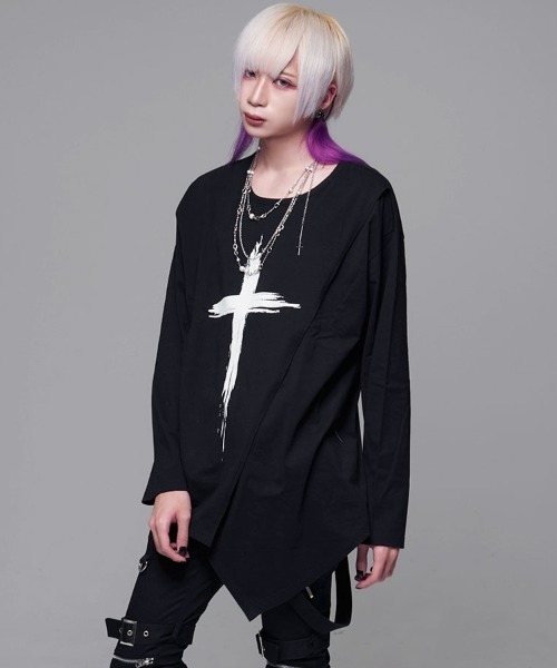 CIVARIZE（シヴァーライズ）の「『CIVARIZE/シヴァーライズ』レイヤード切り替えクロスロンT（Tシャツ/カットソー・メンズ・ブラック/ホワイト・FREE）」の2枚目の写真