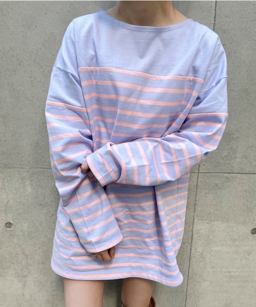 one after another NICE CLAUP（ワンアフターアナザーナイスクラップ）の「パネルボーダートップス（Tシャツ/カットソー・レディース・ブラック系その他/ブラウン系その他/ブルー系その他/サックスブルー系・FREE）」の9枚目の写真