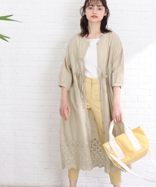 Cutie Blonde(キューティーブロンド)の「◆【洗える/インド綿】ウエストゴム裾刺繍ワンピース(ワンピース・レディース・ブラック/オフホワイト/ライトベージュ/マスタード・00)」の6枚目の写真